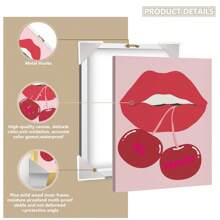 1 pieza, Lienzo colgante, Enmarcado, Impresión artística de pared de cerezas, Póster femenino imprimible, Póster Ma Cherie, Decoración de dormitorio y habitación de niñas, Arte de pared con estilo, Póster elegante, Labios rojos de cerezas, Arte de pared rojo, Arte de pared para el hogar femenino