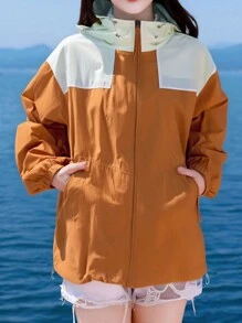 Lightweight Breathable Loose Fit Unisex Summer Sun Protection Jacket/Coat - Orange - View 1