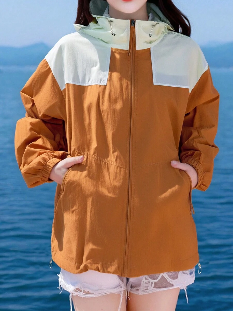 Lightweight Breathable Loose Fit Unisex Summer Sun Protection Jacket/Coat - Orange - View 1
