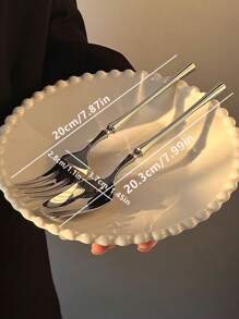 1 件优雅纯色小腰意大利面勺叉套装，304 不锈钢材质餐勺，长柄汤勺叉餐具套装，家庭使用，学校用品 - 彩色 - 查看 7