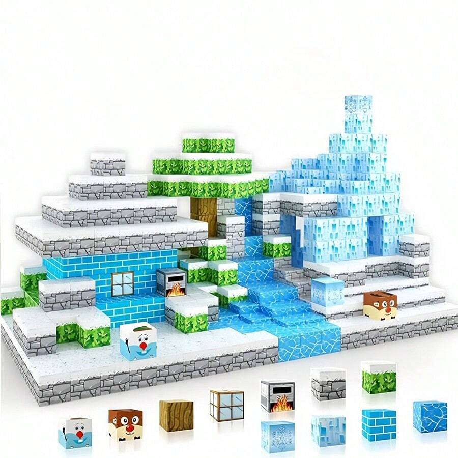 [60pcs/75pcs/110pcs/144pcs] Magnetic Building Blocks Set - Magnetic Construction Toys, Kids Cube Toy, Ice World, Build Magnetic World, STEM Gift, Halloween And Christmas Birthday Toy Gift (Random Color & Pattern)