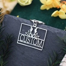 1pc Stainless Steel Personalized Keychains, Customized Forest Deer Name Keychain, Customized Tooth Letter Keychain, Customized Animal Bat Keychain,Laser Engraved Nameplate Pendant Keyrings, Custom Text Name Date Key Chains, Birthday Love Gift Jewelry