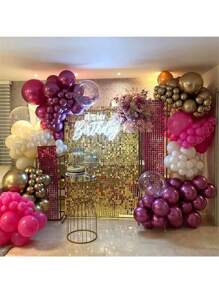 洋红色米色金色气球花环拱门套件，97 件金属紫红色紫红色热粉红色白金色五彩纸屑乳胶气球花环套件适用于生日婚礼单身派对装饰 - 彩色 - 查看 6