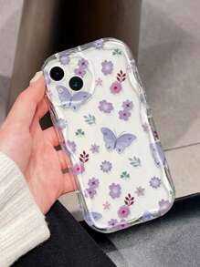 1 件透明蝴蝶花朵图案 TPU 全覆盖手机壳，兼容 Apple iPhone 16 系列和系列