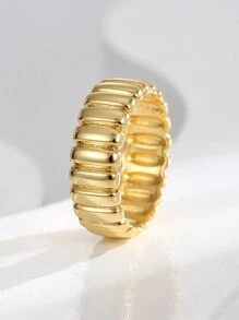 Charm-In Thick Threaded Basic Plated Gold Smooth Metal Ring, Unisex, Won't Easily Fade, Everyday Wear Jewelry, Fashion Ring Accessories Gift