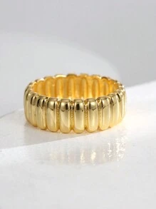 Charm-In Thick Threaded Basic Plated Gold Smooth Metal Ring, Unisex, Won't Easily Fade, Everyday Wear Jewelry, Fashion Ring Accessories Gift