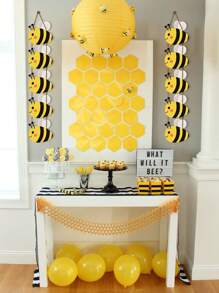 7pcs/Pack Happy Bee Day Birthday Hanging Banner Party Decorations, DIY Bee Hanging Ornaments For Wall, Bumble Bee Theme Baby Shower Party Supplies