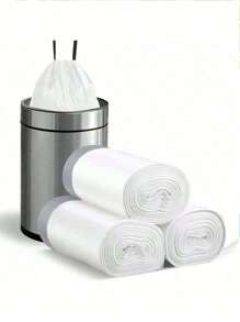 75pcs/Pack Thick Extra Large Drawstring Trash Bags, White Handles, Suitable For Kitchen, Office, Bedroom, Bathroom 4 Gallon Trash Cans, Convenient To Carry (Also Available In 15pcs/1 Roll Trial Pack),Kitchen,Bathroom,Home,Household Suppliers Drawstring Garbage Bag Household Thickened Kitchen