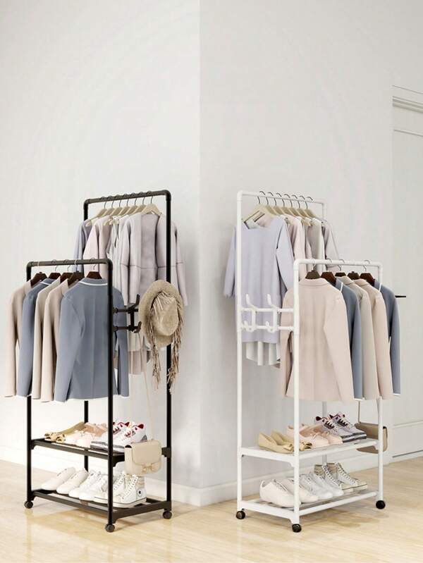 1 pièce Porte-manteau/Porte-chapeaux multifonctionnel en fer, à double tige, Porte-chaussures, étagère de rangement, mobile et facile à monter, convient pour le salon, l'entrée, la chambre, le bureau, le bureau, les cadeaux de vacances, les cadeaux de Noël
