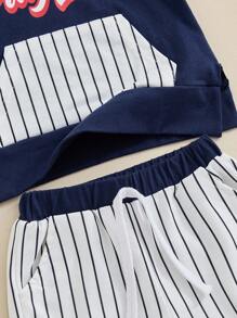 Kids Boys Shorts Set, Short Sleeve Letters Baseball Print T-Shirt With Striped Shorts Toddler Set Summer Outfit