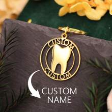 1pc Stainless Steel Personalized Keychains, Customized Forest Deer Name Keychain, Customized Tooth Letter Keychain, Customized Animal Bat Keychain,Laser Engraved Nameplate Pendant Keyrings, Custom Text Name Date Key Chains, Birthday Love Gift Jewelry