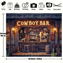 1pc Retro Western Bar Background Banner 70.8x90.5 Inches - Western Bar Themed Party Decor, Wooden Bar, Wheel Barrel, Stool Design - Perfect For Party Gatherings, Suitable For Parties, Indoor And Outdoor Garden Decor, No Electricity Required - Multicolor - View 7