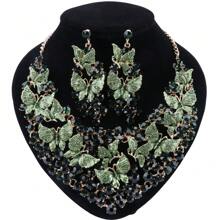 1 Set Luxus Kristall Schmetterling Halskette & Ohrringe Schmuckset, geeignet für Frauen Hochzeiten, Galas, Partys, Jahrestage, Valentinstag, Geburtstags Geschenke