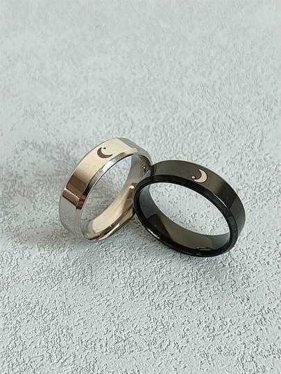 2 件时尚简约魅力不锈钢月亮星形戒指，适合男士、女士、情侣、日常佩戴和派对，适合父亲母亲爸爸丈夫男朋友父亲节生日礼物节日珠宝可堆叠戒指个性戒指尺寸 5-12 夏季度假珠宝