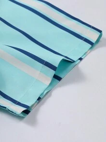 Men's Casual Striped Short Sleeve Shirt, Summer Sky Blue & Navy Stripe - Baby Blue - View 6