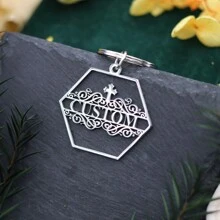 1pc Stainless Steel Personalized Keychains, Customized Forest Deer Name Keychain, Customized Tooth Letter Keychain, Customized Animal Bat Keychain,Laser Engraved Nameplate Pendant Keyrings, Custom Text Name Date Key Chains, Birthday Love Gift Jewelry