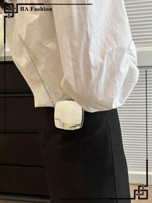 Mini Acrylic Gold Color Crossbody Earphone/Earbud Case - Silver - View 7