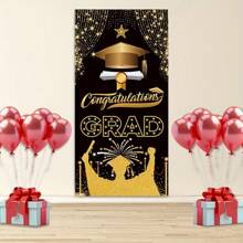 Decoración de fiesta de graduación: Cartel de felicitaciones para graduado como decoración de fondo, adecuado para fiestas de graduación al aire libre y en interiores - Albaricoque - Ver 2