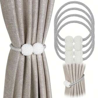 6pcs/4pcs/2pcs Retro Style Faux Pearl Curtain Tiebacks, Plastic Woven Design With Sturdy Clips, No-Drill, Easy Installation, Fashionable For Bedroom, Living Room And Home Decor Curtain Clips - Space Saving, No-Drill Clip Curtain Tiebacks, Faux Pearl Decor Tie Bands, Suitable For Sheer Or Transparent Curtains