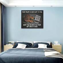 1PCS Framed Guitar Music Wall Art Vintage Guitar And Chords Picture Artwork Inspirational Canvas Print Painting Artwork Music Room Decoration, Guitar Music Lover Gift, Home Office Decoration, Suitable For Music Studio Bedroom Living Room Dining Room Bathroom Kitchen Study Office Hotel Coffee Shop Dressing Room Corridor Wall Decoration