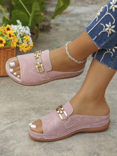 Cross-Border Oversized EU Size 36-43 Summer Fashion Casual European And American Style Beige Embossed Open-Toe Wedge Heel Sandals, Daily And Outdoor Wear, Black Roman Style Lightweight Comfortable Versatile Wedge Heel Platform Sandals