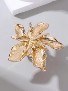 1/5pcs Oversized Metal Bowknot Flower Asymmetrical Chunky Ring Fashion Jewelry, Suitable For Parties Valentines - Gold - View 6