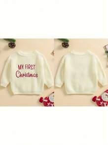 Baby Christmas Sweaters Letter Embroidered Long Sleeve Round Neck Knitted Pullover - White - View 2
