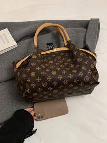 Fashion New 2025, PU Fabric, Full-Body Printing, Large-Capacity Portable Tote Brown Bag.Jiaozi Bag, Foreign Fashion Underarm Bag, Can Be Used For Daily Travel, Commuting To Work, Traveling And So On. Winter Gifts - Multicolor - View 12