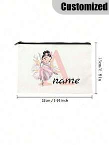 1pc Customized Name Ballerina Girl Makeup Bag, Customizable With 26 Letters And Name, Floral Pattern, Large Capacity, Lightweight, Perfect For Travel, A Great Gift For Teachers And Friends During Graduation Season. - Beige - View 5