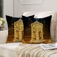 2pcs (Inner Pillow Not Included) Ramadan Golden Text Lantern Decorative Throw Pillow Case, Festival Decor - Multicolor - View 7