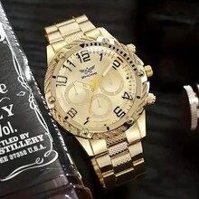 4pcs Luxury Men's Quartz Watch & Accessories Set, Elegant Business Style Watch Suitable As Gift For Family - Gold - View 3