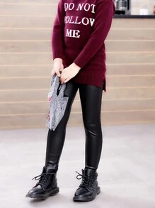 1pc New High Waist PU Leather Leggings, Slimming Skinny Fit For Plus Size, Stretchy - Black - View 2