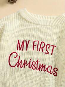 Baby Christmas Sweaters Letter Embroidered Long Sleeve Round Neck Knitted Pullover - White - View 7