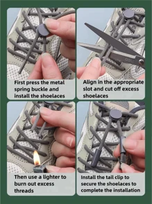 6 Stücke Schnürsenkel Verschlüsse ohne Binden - Aluminium Legierung Metall Federclips, einfach zu befestigen für Sneaker & Freizeitschuhe
