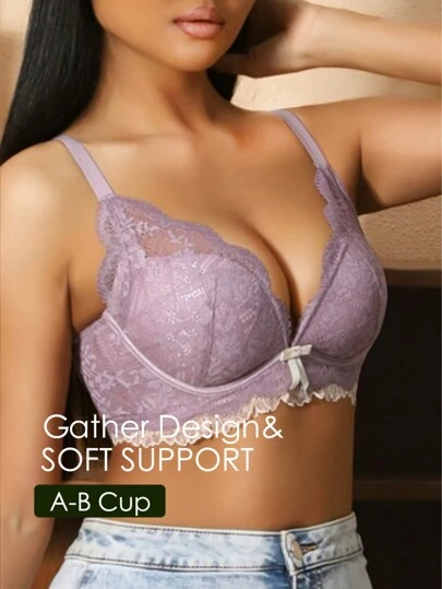 日式蕾丝加厚加大码 ABC 罩杯钢圈文胸，适合小胸，性感提升，防止下垂可调节文胸，内衣，可爱