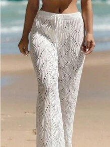 Beachwear Pants High Waist Crochet Knitwear Summer Beachwear Lace Adjustment - màu đen - Xem 3