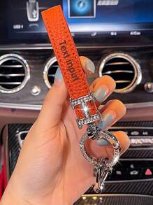 1pc Customized Text Personalized Car Leather Keychain For Men And Women