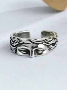 1pc Unisex European & American Venus Face Shaped Retro Carved 925 Silver Adjustable Ring, Proposing Gift