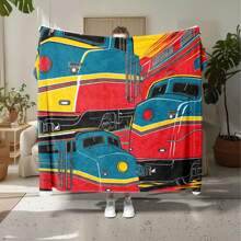 Cartoon Train Printed Flannel Blanket, Gift Square Blanket Soft And Comfortable, Soft Blanket For Offices, Camping, Beds, Travel, And Living Rooms All Year Round - 彩色 - 查看 2