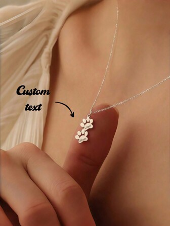 Customized Paw Print Necklace With Multiple Names, Personalized Pet Paw Name Necklace, Paw Print Name Necklace, Animal Necklace, Pet Necklace, Cat Paw Necklace, Dog Paw Necklace, Durable, Colorful, Cute, Y2K, Stylish, Unisex, Casual, Custom, Personalized, Unique, Customized, Ideal Gifts For Him, Ideal Gifts For Her, Her, Boyfriend, Girlfriend, Family, Friends, School Supplies, Back To School, For Teacher Gifts, For University, For Colleague, For Dorm Rooms, For Teacher, For Boys And Girls, For Teenagers, Junior High School Students, Delicate Romance, Winter Grace