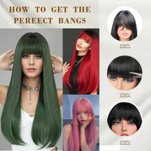 YEWELL 26 Inch Jellyfish Straight Bangs Wig, Synthetic Heat Resistant Wig, Pink, Blue, Green, Black, Gold, White Long Straight Hair Wig, Suitable For Women, Easy To Manage Synthetic Heat Resistant Wig, Middle Part Straight Hair Wig, Natural Soft Fiber Wig, Suitable For Women's Daily Wear - Multicolor - View 4