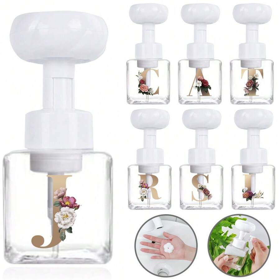 250ml 按压花泡沫瓶洗发水沐浴露分配器收纳盒身体乳液皂液慕斯泡沫容器透明按压瓶浴室必需品家用按压花泡沫瓶首字母名称26个字母图案