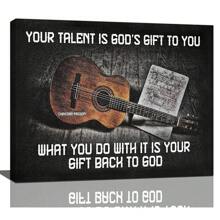 1PCS Framed Guitar Music Wall Art Vintage Guitar And Chords Picture Artwork Inspirational Canvas Print Painting Artwork Music Room Decoration, Guitar Music Lover Gift, Home Office Decoration, Suitable For Music Studio Bedroom Living Room Dining Room Bathroom Kitchen Study Office Hotel Coffee Shop Dressing Room Corridor Wall Decoration