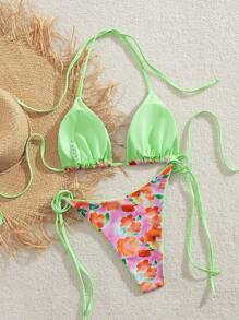 Biquíni sexy com estampa elástica alta, 2 peças, para mulheres, secagem rápida, macio e agradável à pele, estilo europeu e americano, sustenta o busto, design estampado adelgaçante, novo biquíni para praia, festa na piscina, resort