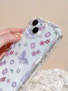 1 件透明蝴蝶花朵图案 TPU 全覆盖手机壳，兼容 Apple iPhone 16 系列和系列