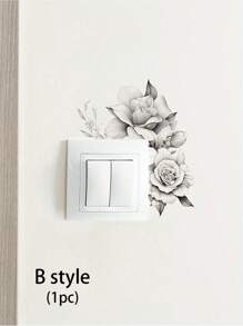 1/2pcs Minimalist Sketch Flower Design Light Switch Sticker, Floral Pattern Switch Outlet Wall Sticker, Self Adhesive Switch Decoration Decal For Home Decor,Stickers,Wall Decal, Vinyl Decal For Home Decorations,Spring Decoration Items Refresh Your Home,Rama Decoration Stickers Gifts Birthday Graduation - Black and White - View 18