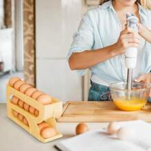 3 Layers Automatic Rolling Egg Holder Rack Fridge Egg Storage Box Container Kitchen Refrigerator Egg Dispenser Fridge Organizer - Yellow - View 4