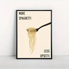 1 张无框独特“More Spaghetti, Less Upsetti”艺术帆布海报，适用于家居装饰 - 插图印刷
