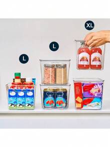 theaoo Contenedores de almacenamiento transparentes con tapas apilables, grandes recipientes de plástico para organización y almacenamiento de despensa, perfectos para cocina, nevera, lavandería, - Transparente - Ver 8