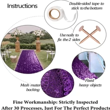 1 Pcs Purple Carpet Runner For Party Wedding Aisle Runners 2x15FT Sequin Aisle Runner For Wedding Ceremony Glitter Aisle Runner Rug Outdoor Carpet Runner For Wedding Bridal Shower Party Decorations - Royal Purple - 查看 4